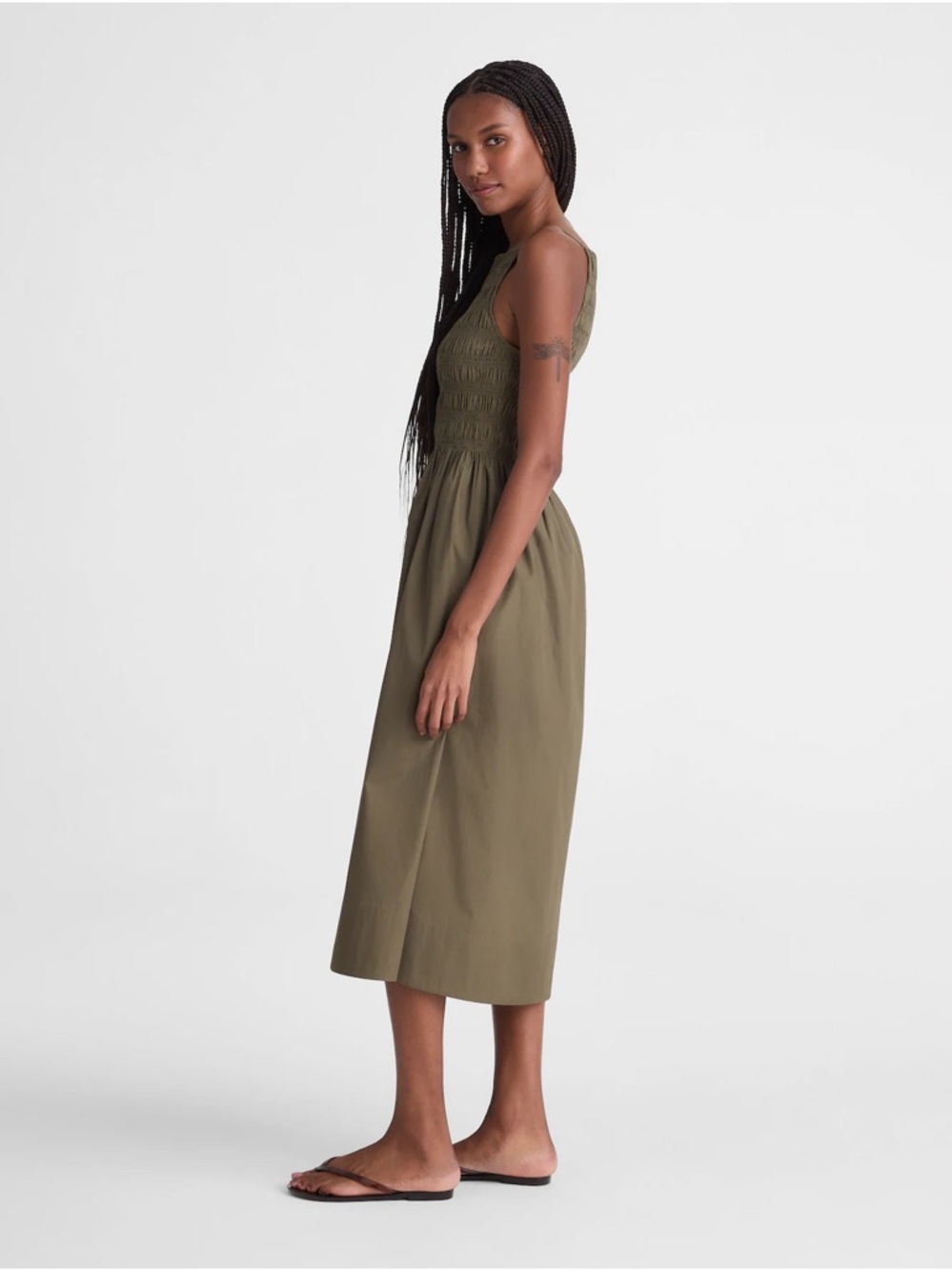 Madewell Smocked High-Neck Midi Dress - Picture 3 of 7